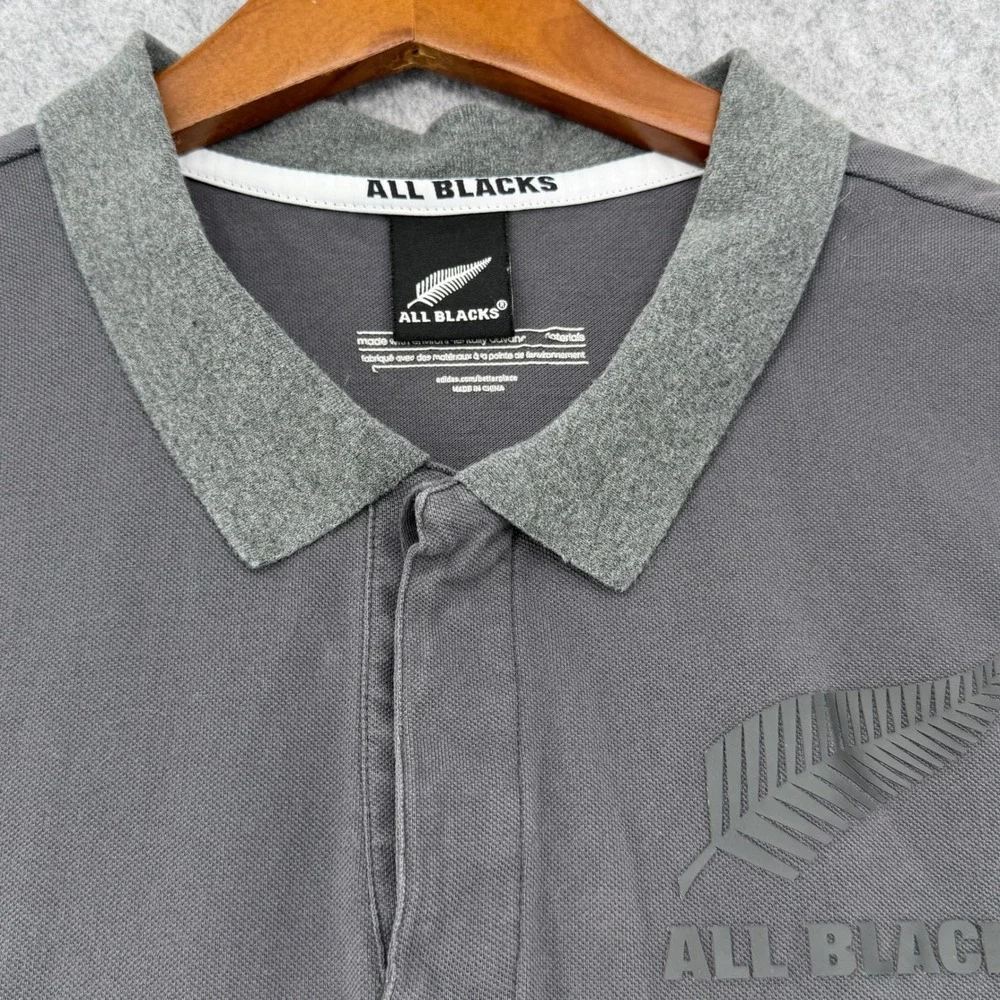 Adidas New Zealand All Blacks Rugby Polo Shirt Mens XL Gray Silver Fern Logo